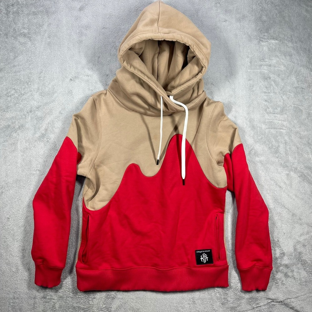 Cirque du Soleil KA Hoodie Women Large Tan Red Wavy Colorblock Sweatshirt